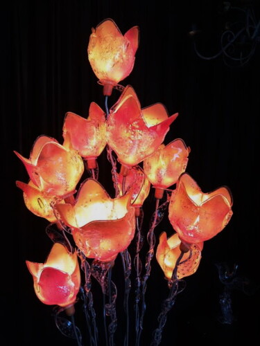 Lampadaire bouquet 11 tulipes orange et rouge