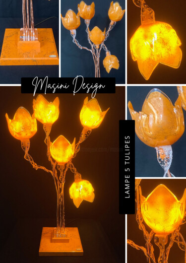 Lampe 5 tulipes orangées