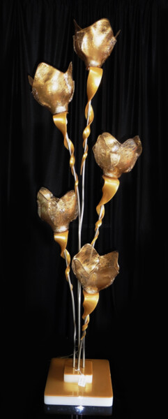 Lampe 5 tulipes dorées